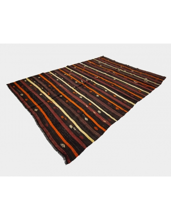 Orange & Brown Striped Vintage Kilim Rug