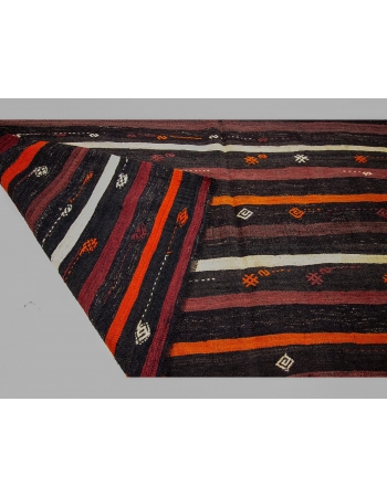 Orange & Brown Striped Vintage Kilim Rug