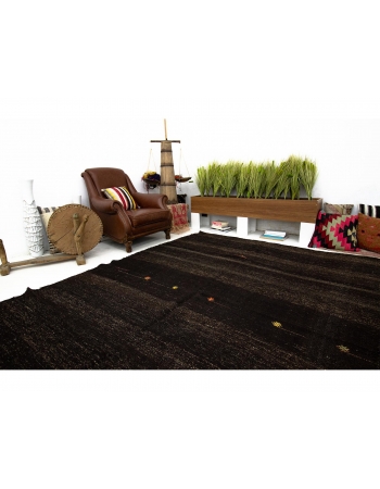 Modern Vintage Dark Brown Kilim Rug