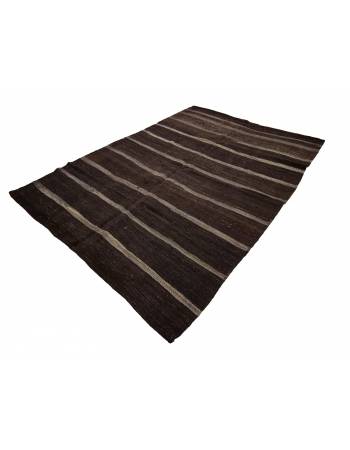 Dark Brown & Gray Vintage Striped Kilim Rug