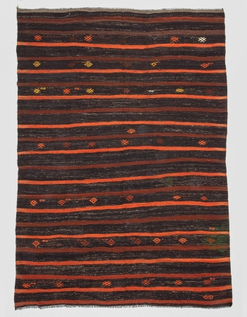 Orange & Black Striped Vintage Kilim Rug