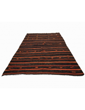 Orange & Black Striped Vintage Kilim Rug