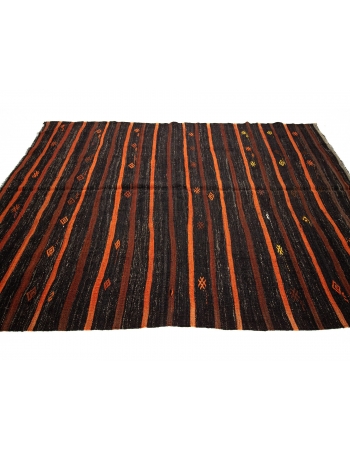 Orange & Black Striped Vintage Kilim Rug