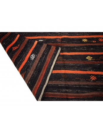 Orange & Black Striped Vintage Kilim Rug