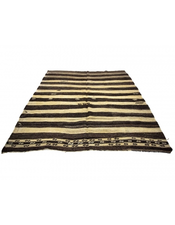 Striped Ivory & Brown Natural Kilim Rug
