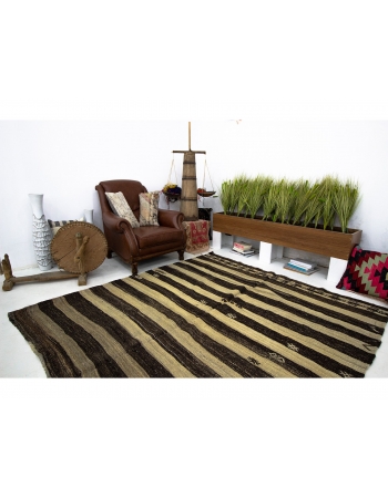 Striped Ivory & Brown Natural Kilim Rug