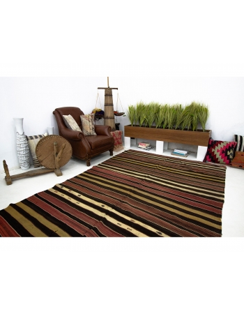 Striped Vintage Wool Turkish Kilim Rug