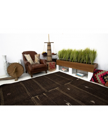 Vintage Modern Brown Goat Hair Kilim Rug