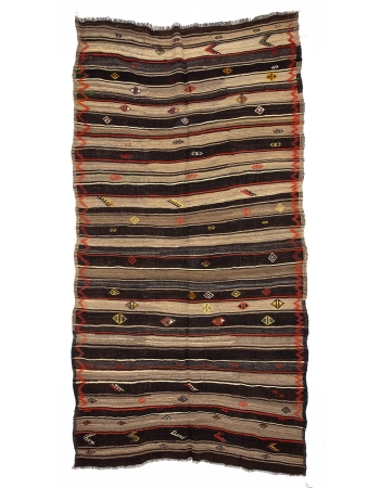 Brown & Orange Striped Vintage Kilim Rug