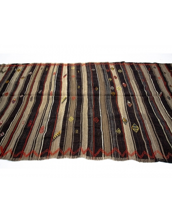 Brown & Orange Striped Vintage Kilim Rug