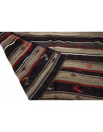 Brown & Orange Striped Vintage Kilim Rug