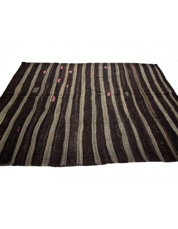 Dark Brown & Gray Striped Vintage Kilim Rug