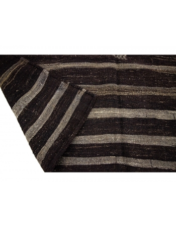 Dark Brown & Gray Striped Vintage Kilim Rug