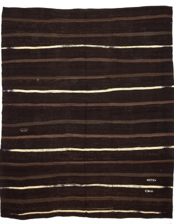 Brown & White Vintage Goat Hair Kilim Rug