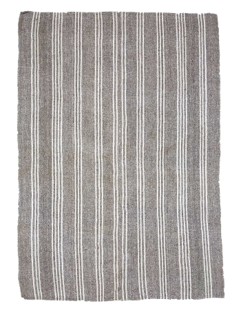 Gray & White Striped Vintage Kilim Rug