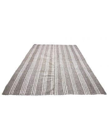 Gray & White Striped Vintage Kilim Rug