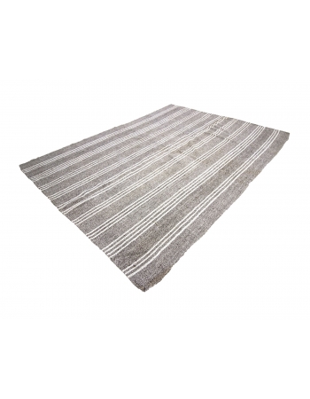 Gray & White Striped Vintage Kilim Rug