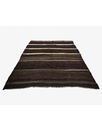 Brown & White Goat Hair Vintage Kilim Rug