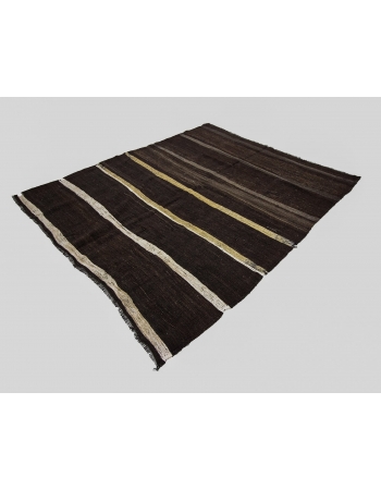 Brown & White Goat Hair Vintage Kilim Rug