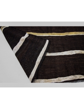 Brown & White Goat Hair Vintage Kilim Rug