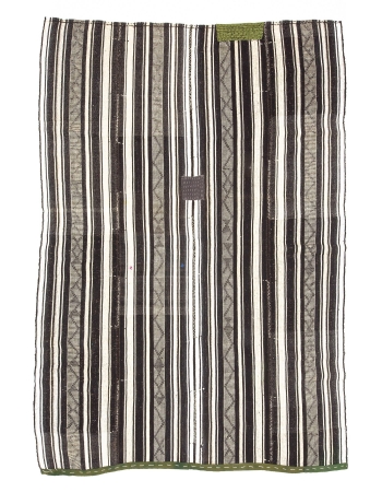 Black & White Vertical Striped Vintage Kilim Rug