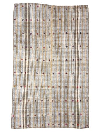 Striped Vintage Embroidered Turkish Kilim Rug