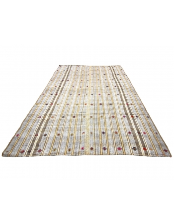 Striped Vintage Embroidered Turkish Kilim Rug