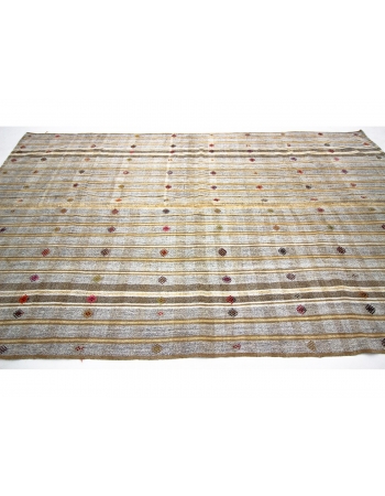 Striped Vintage Embroidered Turkish Kilim Rug