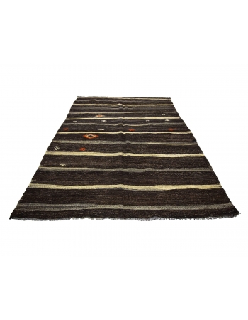 Striped Vintage Brown Kilim Rug