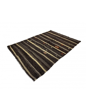 Striped Vintage Brown Kilim Rug