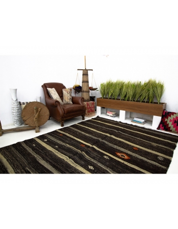 Striped Vintage Brown Kilim Rug