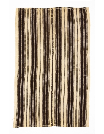 Brown Striped Vintage Wool Kilim Rug