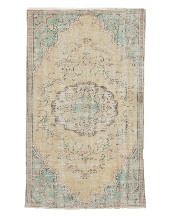 Washed Out Vintage Turkish Oushak Rug - 4`9" x 8`0"