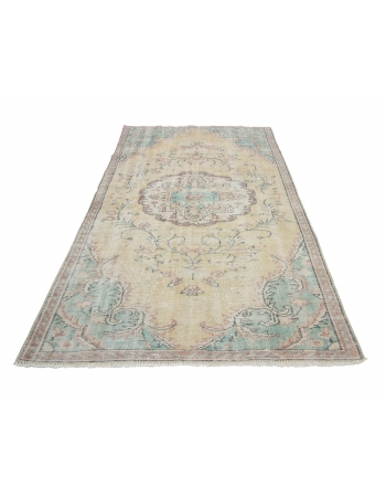 Washed Out Vintage Turkish Oushak Rug - 4`9" x 8`0"