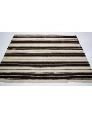 White & Brown Vintage Striped Kilim Rug - 5`2" x 7`1"