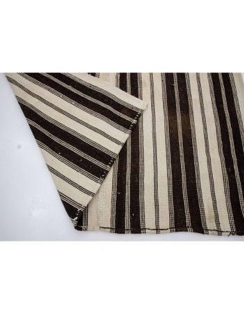 White & Brown Vintage Striped Kilim Rug - 5`2" x 7`1"
