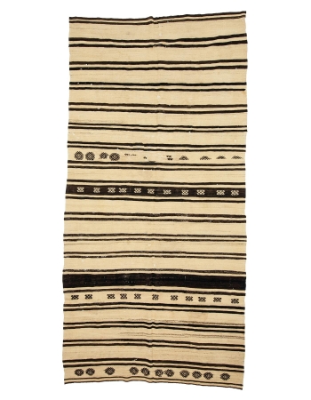 Black Striped Vintage Natural Kilim Rug - 6`0" x 12`2"