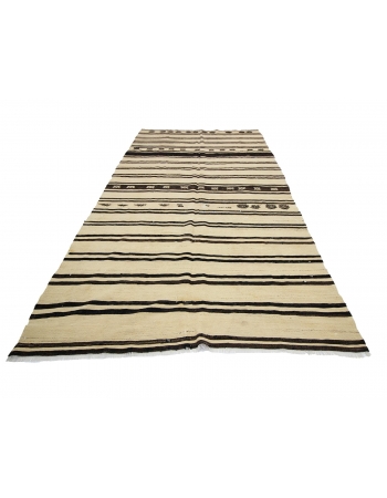 Black Striped Vintage Natural Kilim Rug - 6`0" x 12`2"