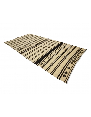 Black Striped Vintage Natural Kilim Rug - 6`0" x 12`2"