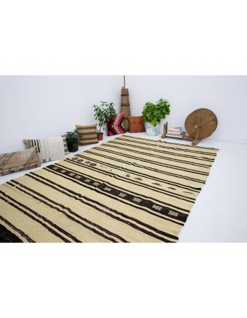 Black Striped Vintage Natural Kilim Rug - 6`0" x 12`2"