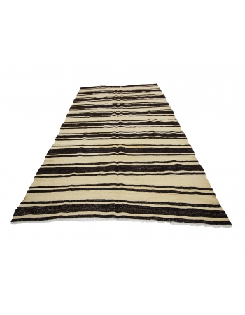 Black & Ivory Striped Vintage Natural Kilim Rug - 5`11" x 11`4"