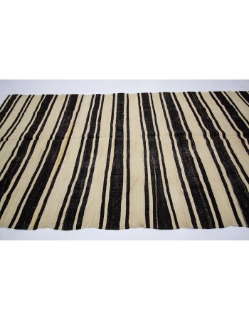 Black & Ivory Striped Vintage Natural Kilim Rug - 5`11" x 11`4"