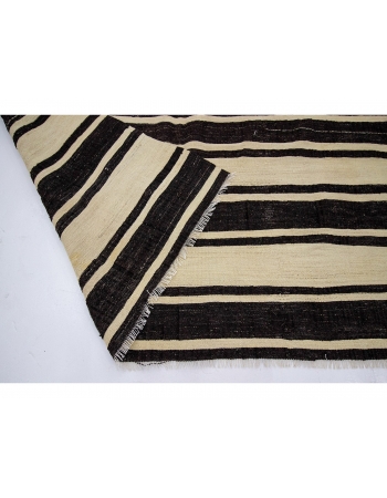 Black & Ivory Striped Vintage Natural Kilim Rug - 5`11" x 11`4"