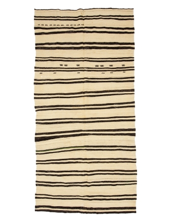 Striped Vintage Natural Turkish Kilim Rug - 5`7" x 11`9"