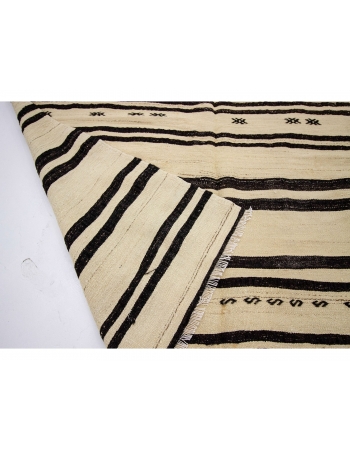 Striped Vintage Natural Turkish Kilim Rug - 5`7" x 11`9"