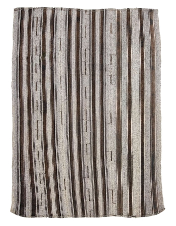 Gray Striped Vintage Modern Kilim Rug - 7`3" x 9`8"