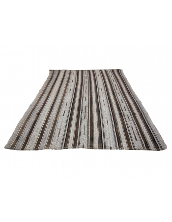 Gray Striped Vintage Modern Kilim Rug - 7`3" x 9`8"