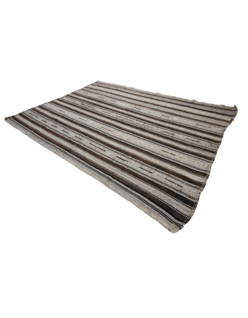 Gray Striped Vintage Modern Kilim Rug - 7`3" x 9`8"