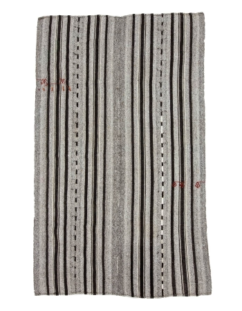 Gray & Black Striped Vintage Kilim Rug - 5`9" x 9`5"