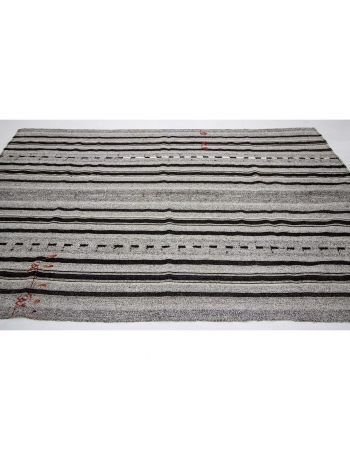 Gray & Black Striped Vintage Kilim Rug - 5`9" x 9`5"